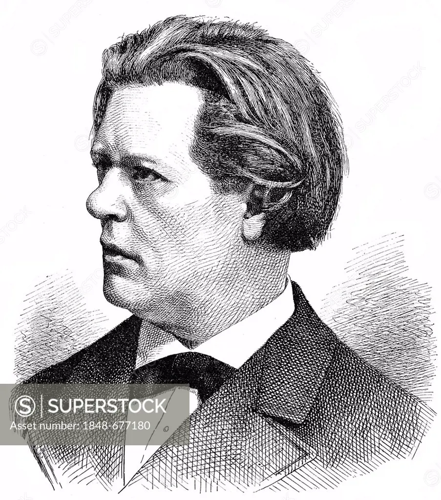 Historical drawing, portrait of Theodor Fuerchtegott Kirchner, 1823-1903, German composer, conductor, organist and pianist