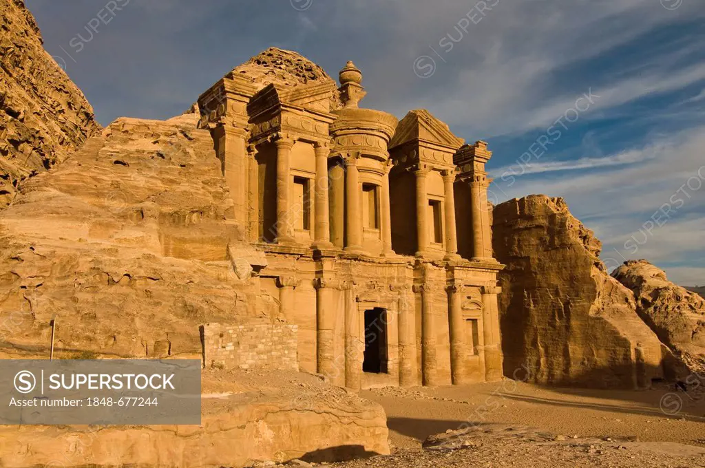 Ancient tomb carved in the rock, Ed Deir, Ad Deir, Petra, Jordan, Middle East, Asia