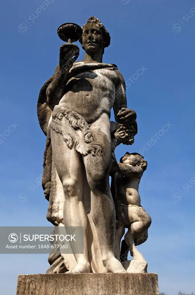 Bacchus statue in the palace gardens, Schloss Nymphenburg Palace, Schlossrondell, Munich, Bavaria, Germany, Europe