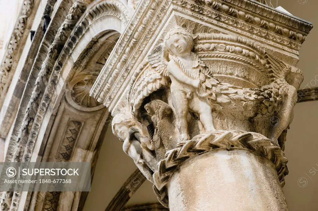 Relief-decorated column, Rector's Palace, city museum, Dubrovnik, Dalmatia, Croatia, Europe