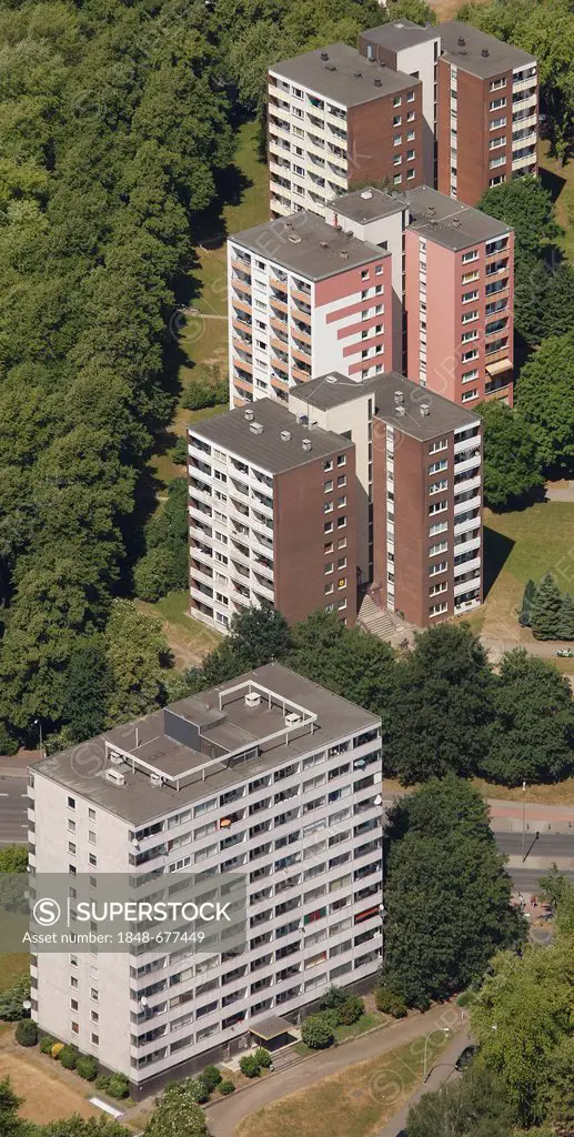 Aerial view, prefabricated buildings, Duisburg, Ruhr area, North Rhine-Westphalia, Germany, Europe