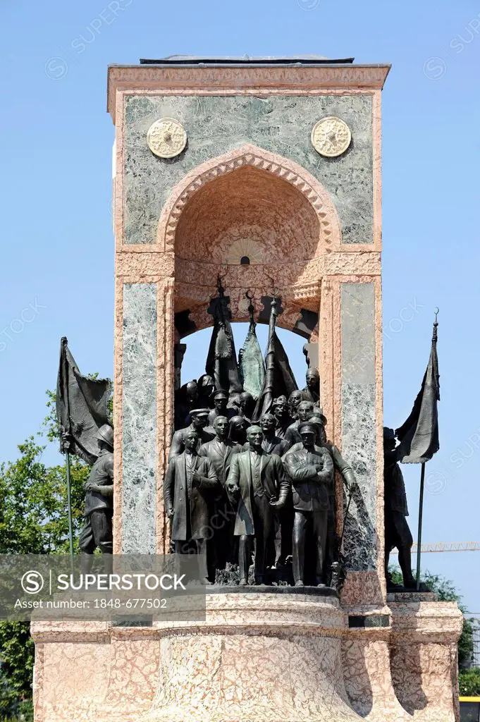 Mustafa Kemal Atatuerk and his fellow soldiers, independence monument by Pietro Canonica, Taksim Meydani square, Taksim Square, Beyoglu district, Ista...