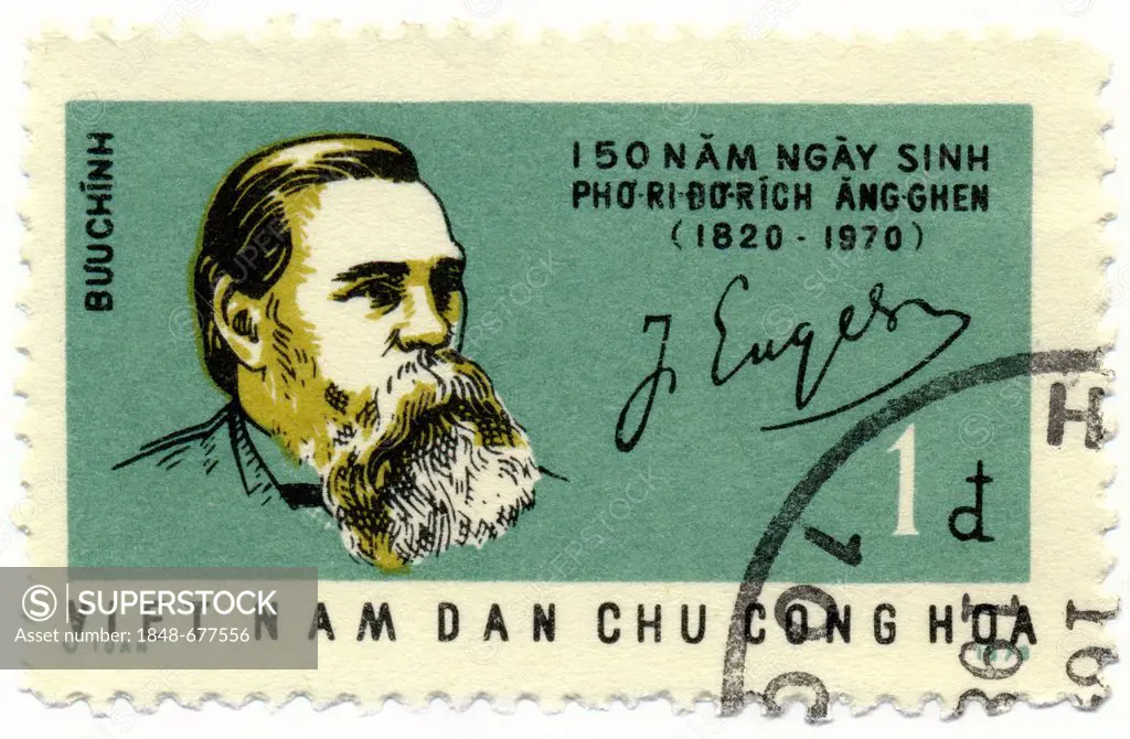 Historical stamp from Vietnam for the 150th birthday of Friedrich Engels, 1970