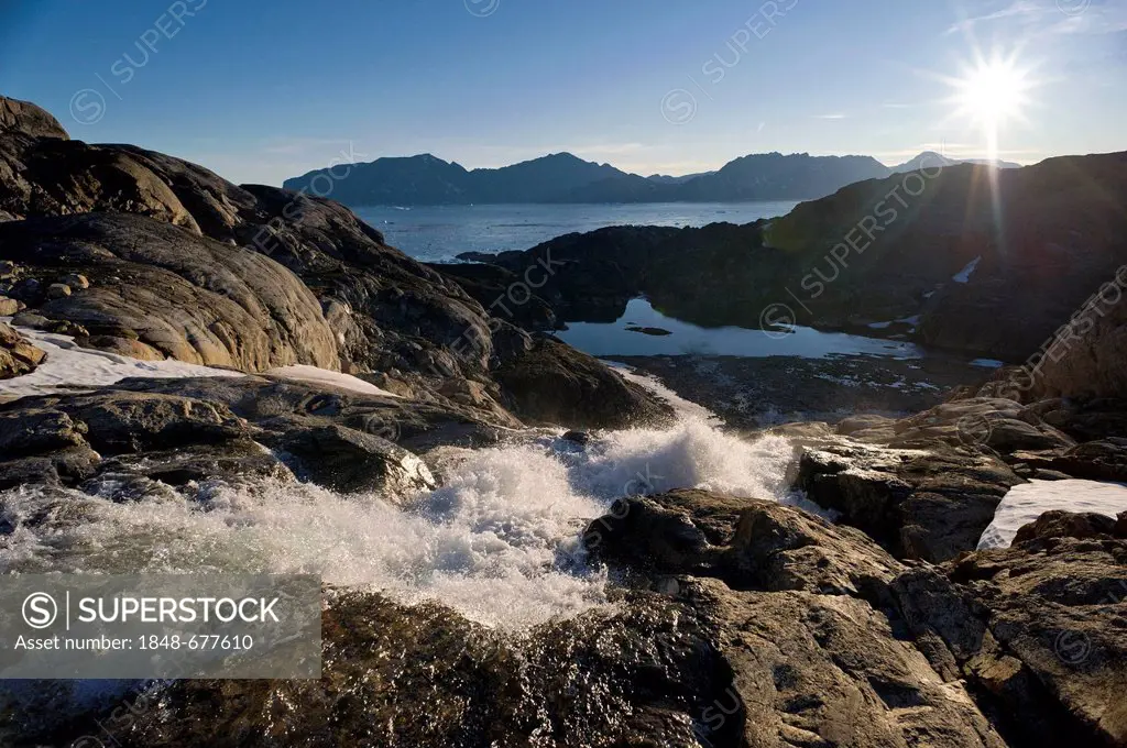 Waterfall, Ammassalik peninsula, beginning of the Sermilik Fjord, East Greenland, Greenland