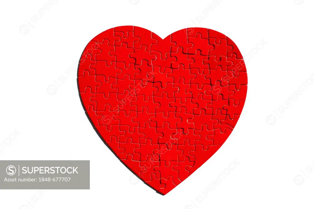 Red heart-shaped jigsaw puzzle, complete