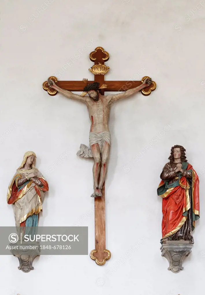 Crucifixion group, Parish Church of St. John the Baptist, Peissenberg, Pfaffenwinkel, Upper Bavaria, Bavaria, Germany, Europe