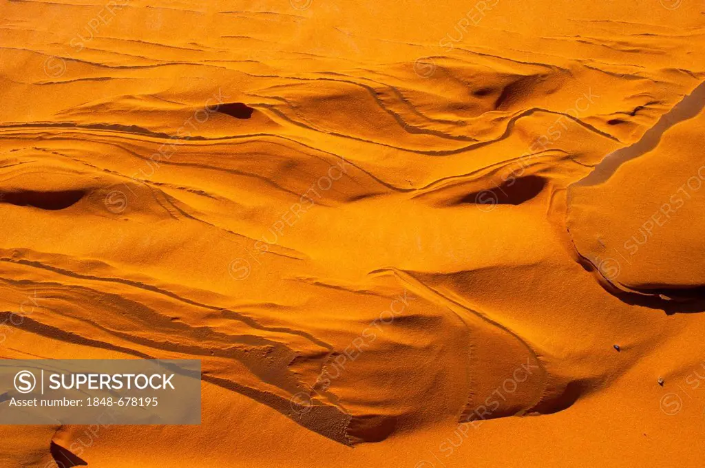 Sand shaped by the wind, after heavy rains, sand dunes of Erg Chebbi, Sahara, Morocco, Africa