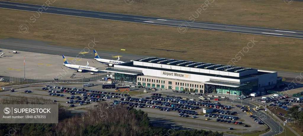 Aerial view, Weeze Airport, Niederrhein, North Rhine-Westphalia, Germany, Europe