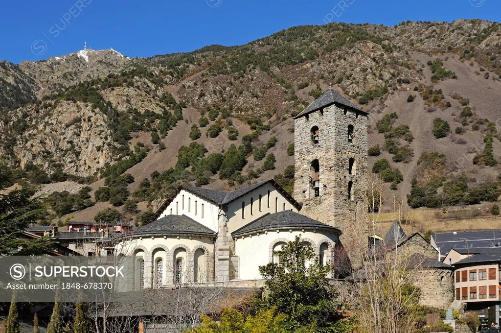 Church of Sant Esteve, Barri Antic, in front of Pic de Carroi Mountain, Andorra La Vella, Andorra, Europe