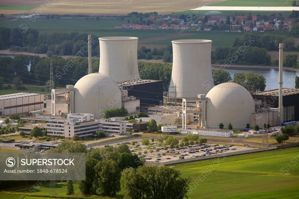 Aerial view, Biblis Nuclear Power Plant, Hesse, Germany, Europe