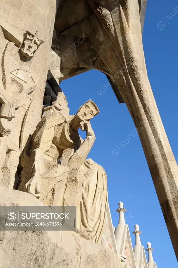 Sculpture, Passion Façade, La Sagrada Familia, Temple Expiatori de la Sagrada Familia, Basilica and Expiatory Church of the Holy Family, Barcelona, Ca...