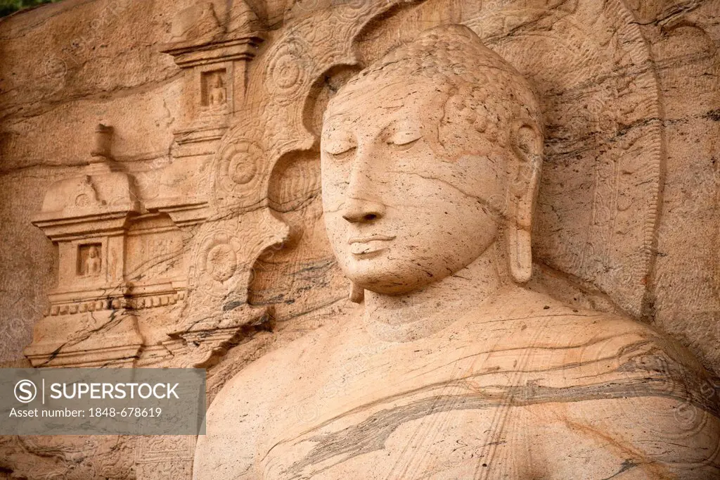 Historical stone Buddha statue, Gal Vihara, Polonnaruwa, Unesco World Heritage Site, Sri Lanka, Asia