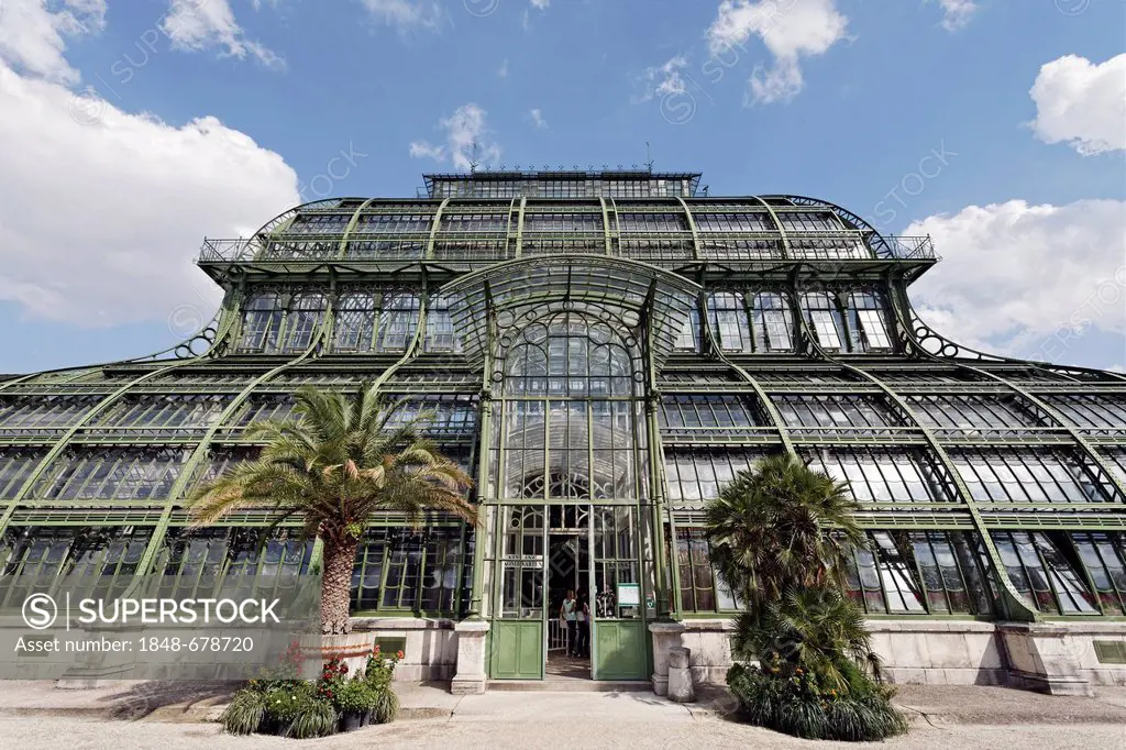 Palmenhaus greenhouse, historic iron structure, Schloss Schoenbrunn palace, Hietzing district, Vienna, Austria, Europe