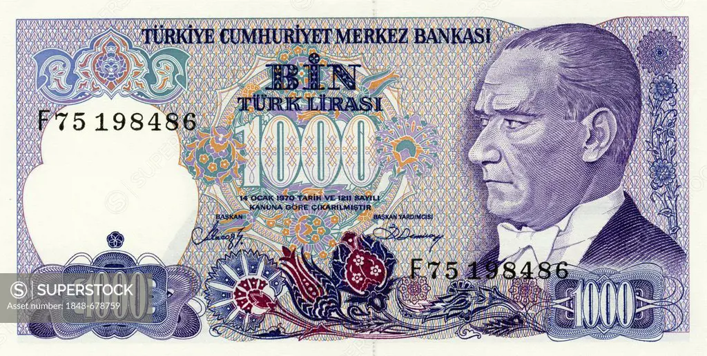 Bank note from Turkey, 1000 Lira, Ataturk Kemil, 1986