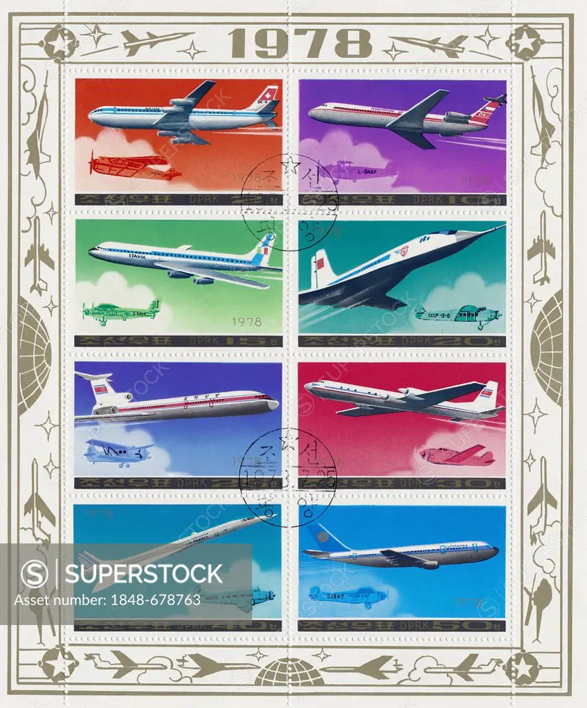 Stamps from North Korea, Asia, modern aircrafts, 1978