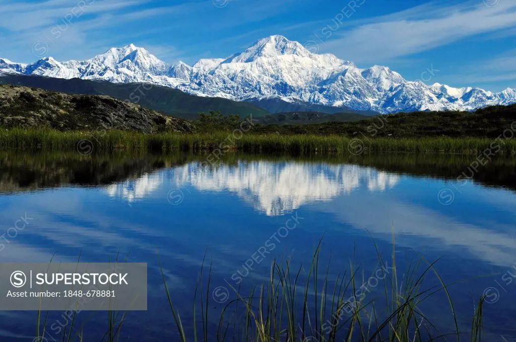 Denali, Mount McKinley and Mount Hunter view from the Peters Hills, Alaska, USA, North America
