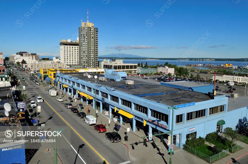 View over downtown Anchorage and Cook Inlet, Alaska, USA, North America