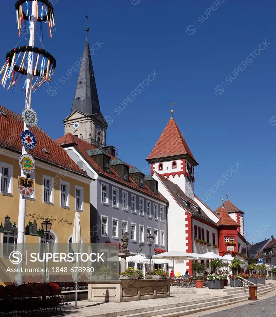 Altes Rathaus, old town hall and St. Bartholomew's Church, Marktredwitz, Fichtelgebirge mountain range, Upper Franconia, Franconia, Bavaria, Germany, ...