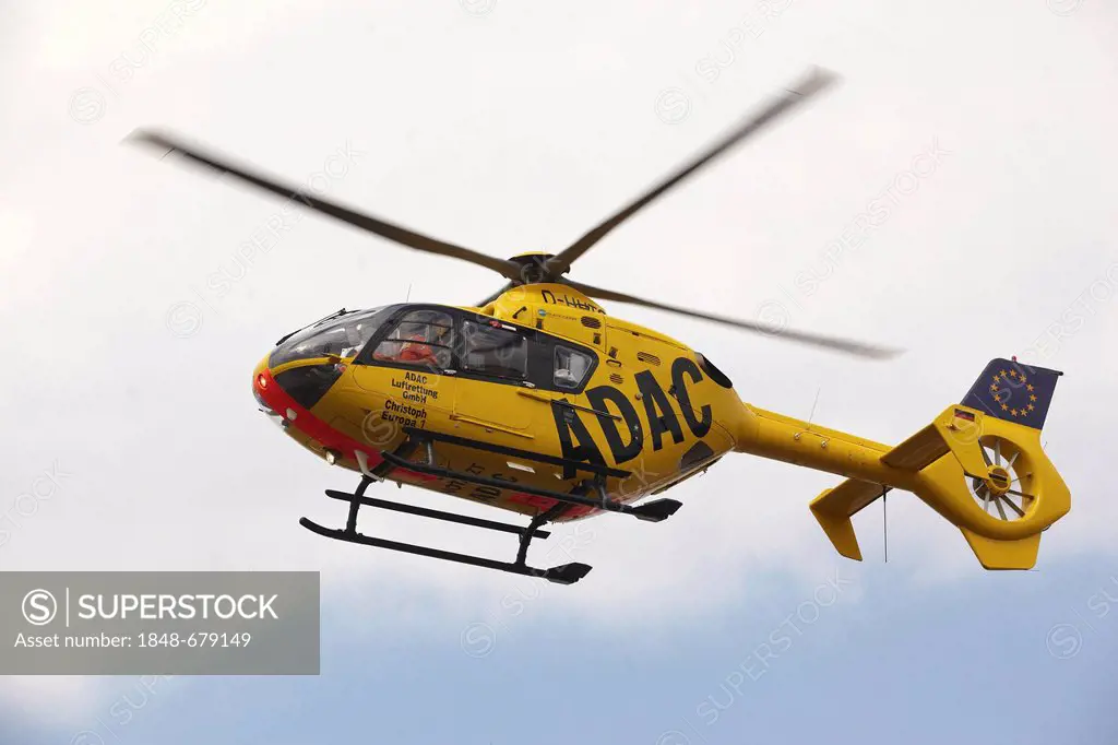 Eurocopter EC 135 ADAC or German Auto Club rescue helicopter, Koblenz, Rhineland-Palatinate, Germany, Europe