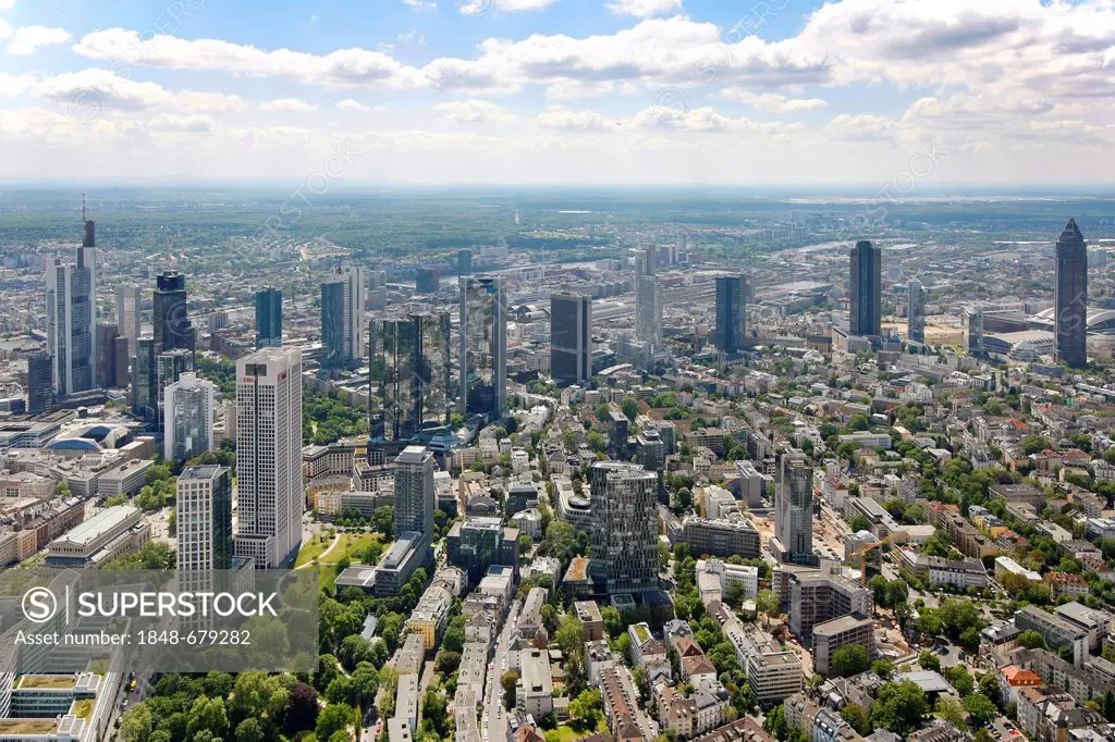 Aerial view, financial district, Frankfurt am Main, Hesse, Germany, Europe