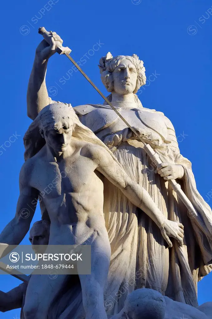 Statues, battle scene, detail view of the National Monument Vittorio Emanuele II, Rome, Lazio, Italy, Europe