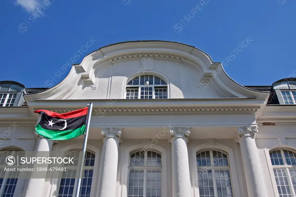 National flag, Embassy of Libya, Berlin, Germany, Europe