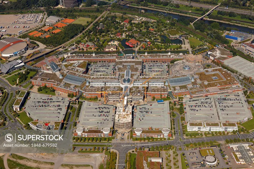 Aerial view, CENTRO shopping mall with annex building, Oberhausen, Ruhr area, North Rhine-Westphalia, Germany, Europe