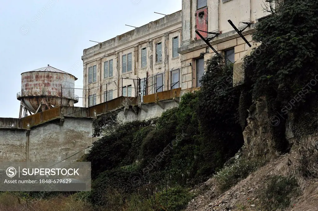 Cell block, exterior view, Alcatraz Island, California, USA