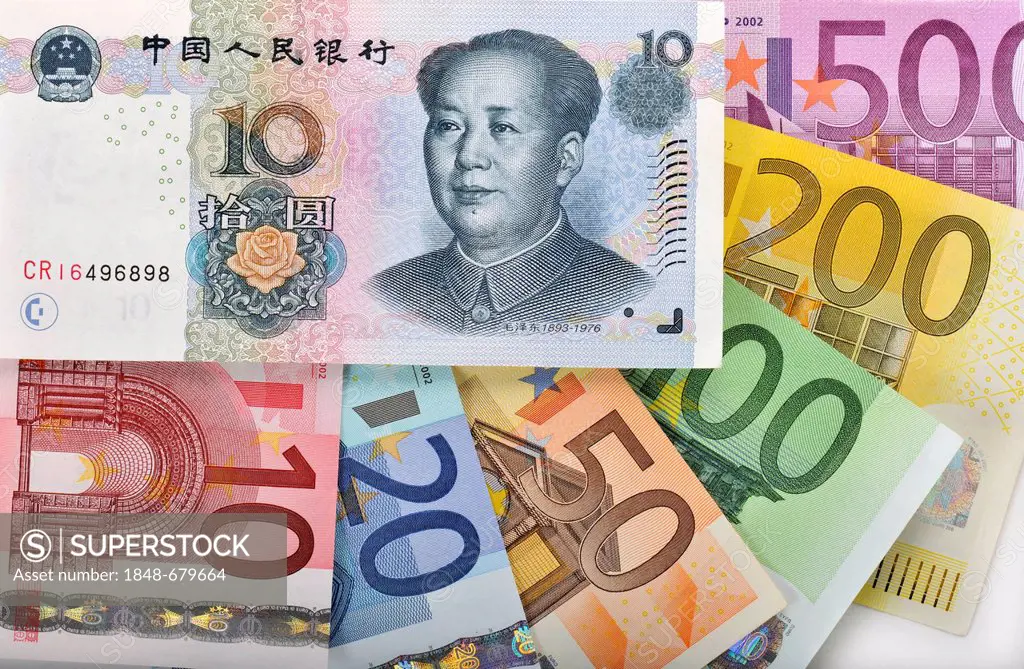 Symbolic image for exchange rates, Chinese yuan, renminbi, currency of the People's Republic of China, in the West Yuán, colloquially Kuai, banknotes,...