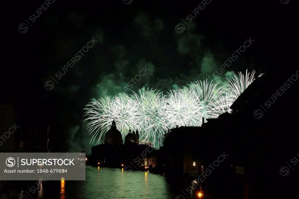 Fireworks at the Festa del Redentore or Festival of the Redeemer in Venice, Veneto, Italy, Europe