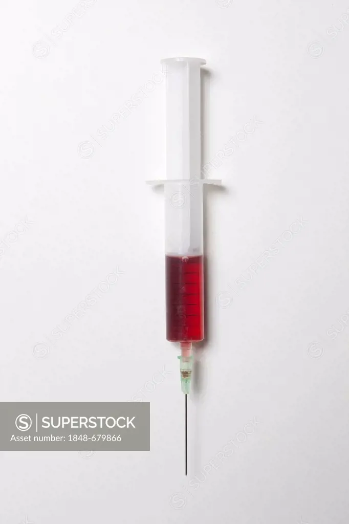 Syringe with blood, blood donation, taking of a blood sample