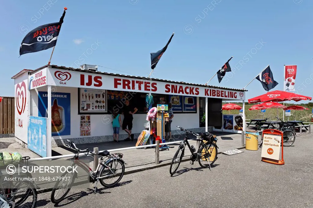 Typical Dutch snack bar at a bike path, Walcheren, Zeeland, Netherlands, Europe