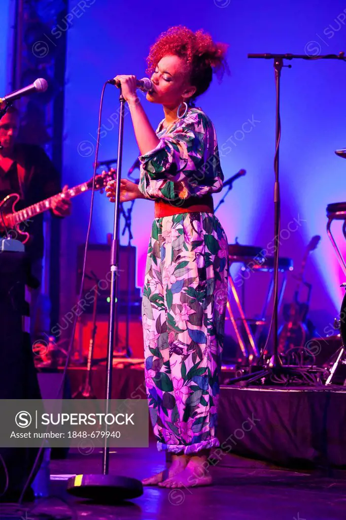 British singer Andreya Triana singing live at the Blue Balls Festival, Luzernersaal concert hall, KKL Luzern cultural centre, Lucerne, Switzerland, Eu...