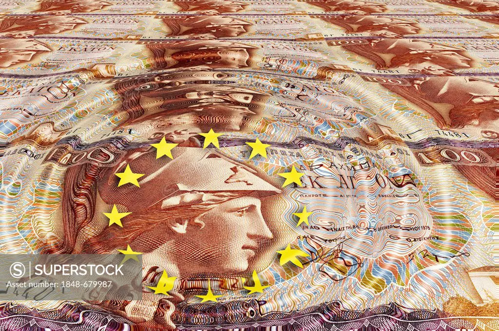 Banknotes from Greece, 100 drachmas from 1978 with EU sign, symbolic image