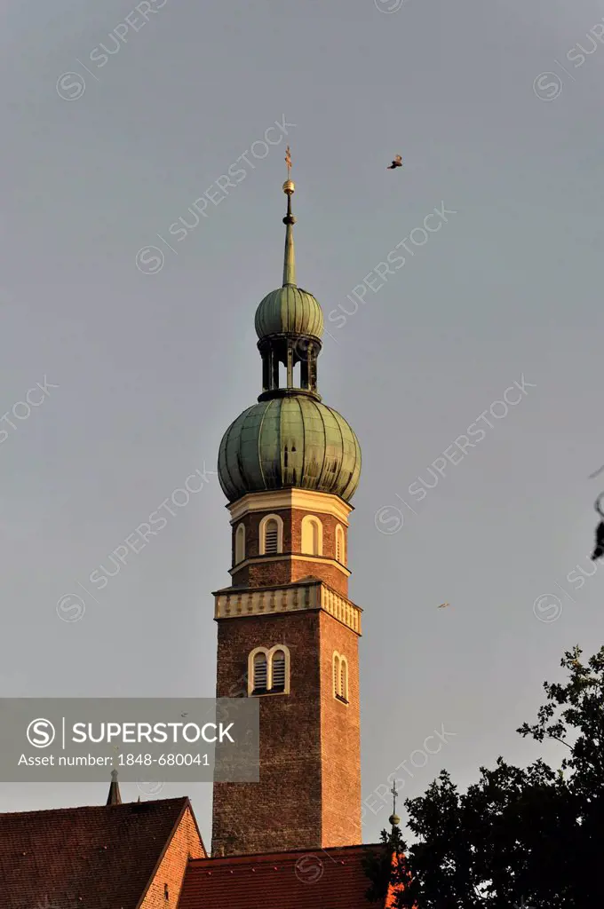 Steeple of the Basilica of St. James, first mentioned in 1288, Straubing, Bavaria, Germany, Europe