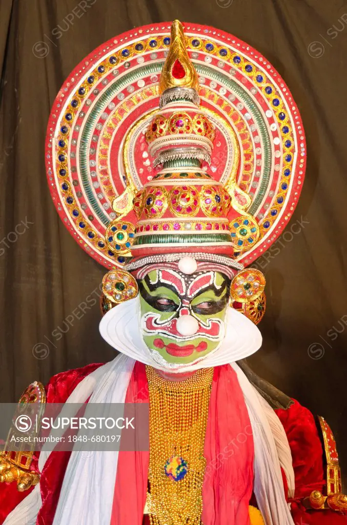 The Kathakali character Ravana, Perattil, Kerala, India, Asia