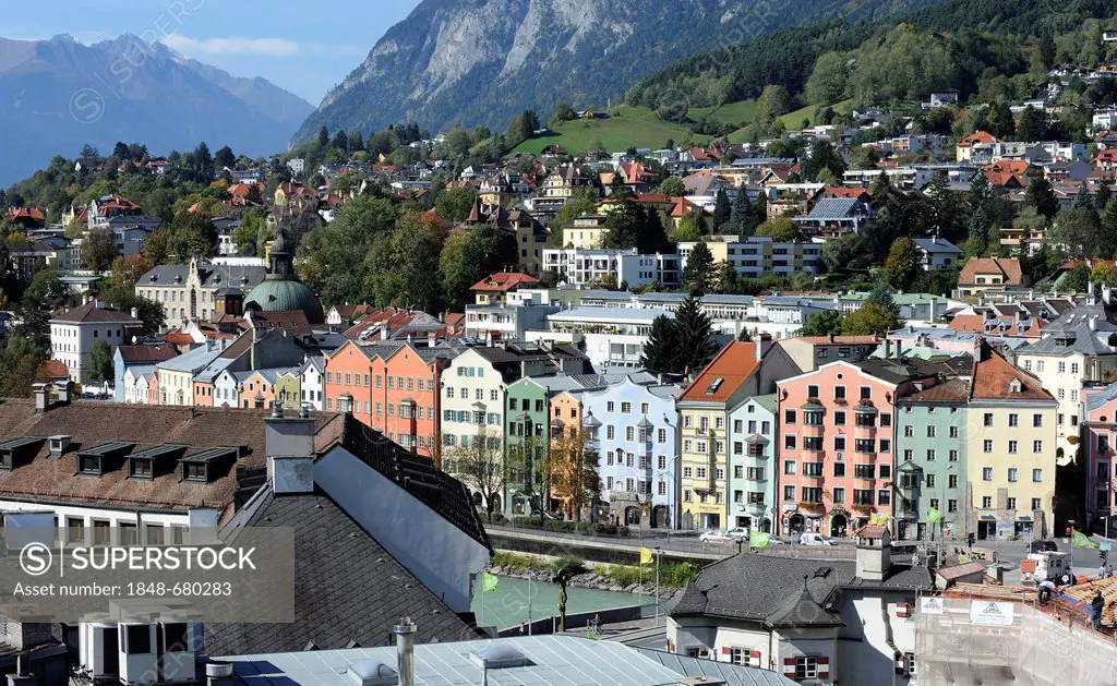 View of Mariahilf district as seen from Stadtturm tower, Innsbruck, Tyrol, Austria, Europe