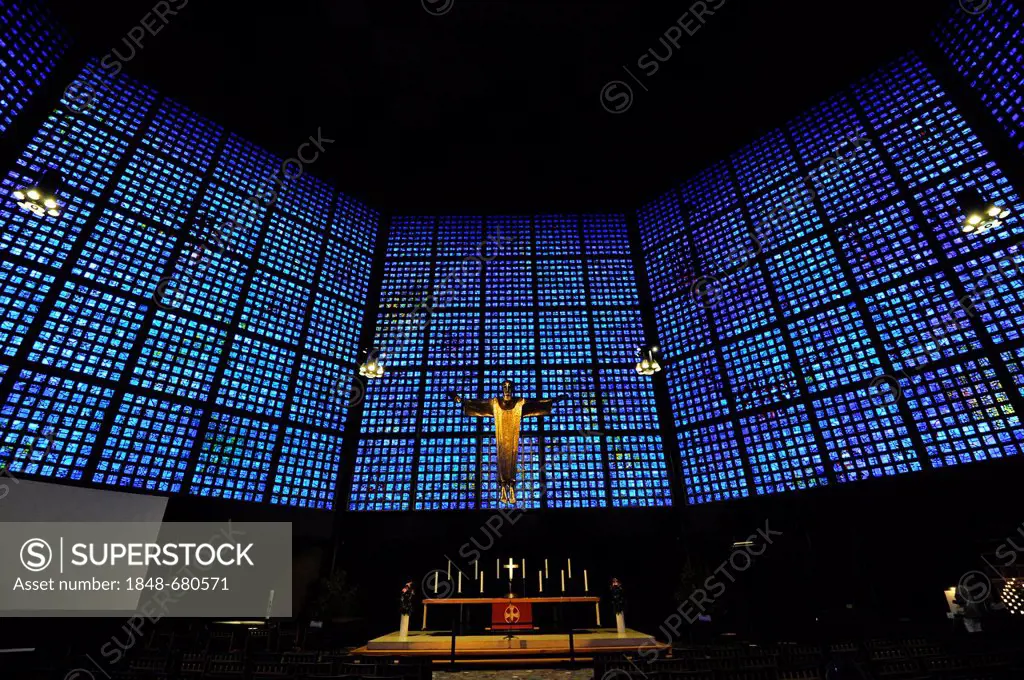Interior, view of the altar Kaiser-Wilhelm-Gedaechtniskirche or Kaiser Wilhelm Memorial Church, Berlin, Germany, Europe