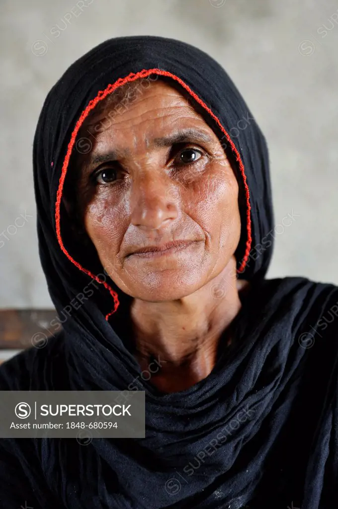 Portrait of a mature woman, Moza Sabgogat village, Punjab, Pakistan, Asia