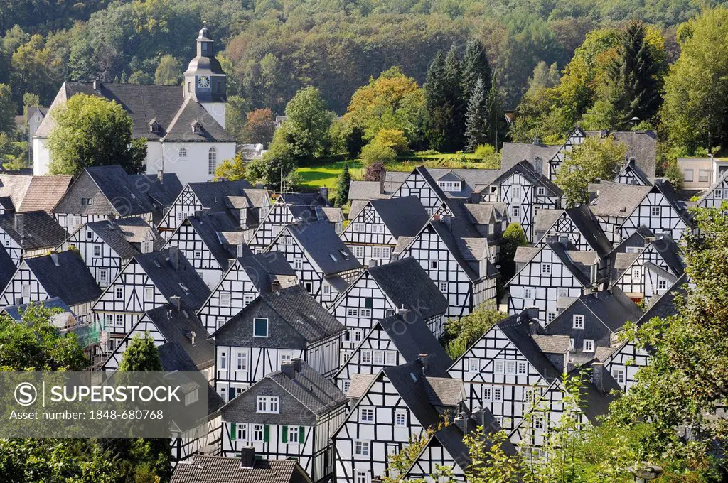 Historical centre, church, half-timbered houses, Freudenberg, Siegerland region, North Rhine-Westphalia, Germany, Europe, PublicGround