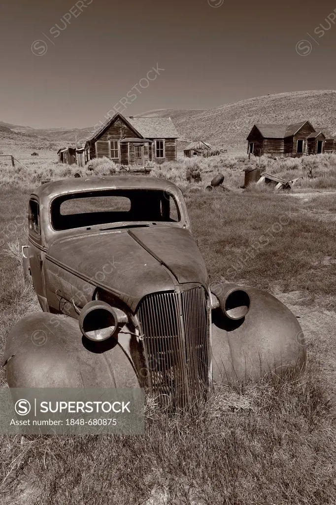 1937 Chevrolet Chevy, rusted, ghost town of Bodie, a former gold mining town, Bodie State Historic Park, California, United States of America, USA