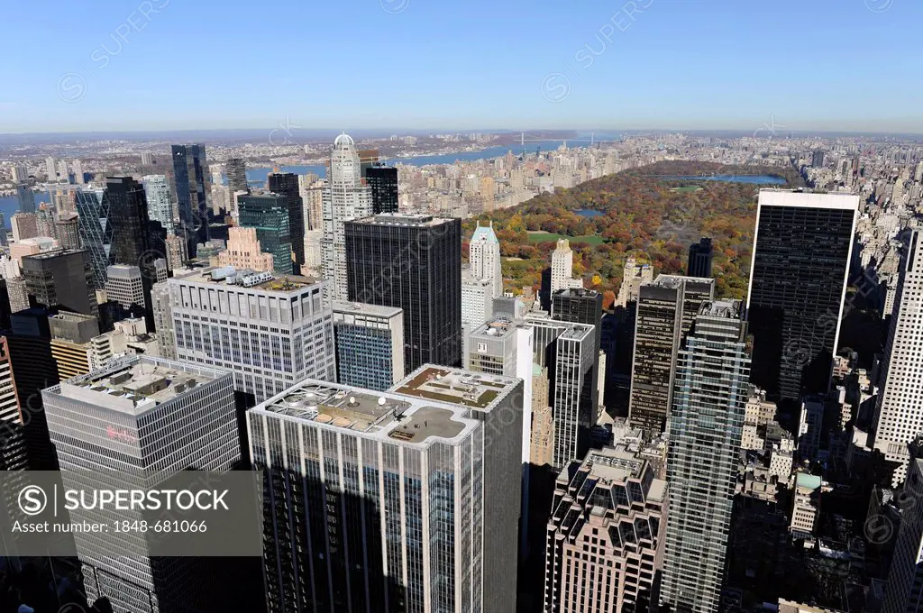 View from Rockefeller Center north on Central Park, Manhattan, New York City, New York, United States of America, USA, North America
