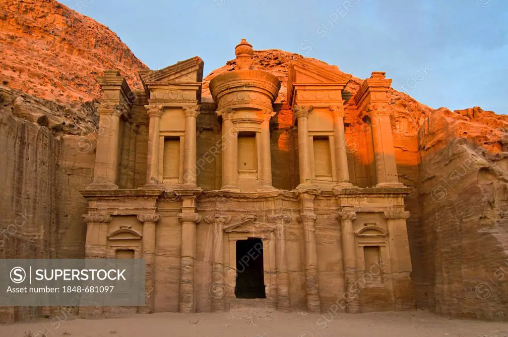 Ancient tomb carved from the rock, Ed Deir, Ad Deir, Petra, Jordan, Middle East, Asia