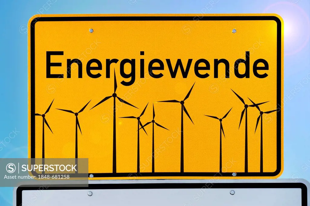 City limits sign with the word Energiewende or energy transition, symbolic image