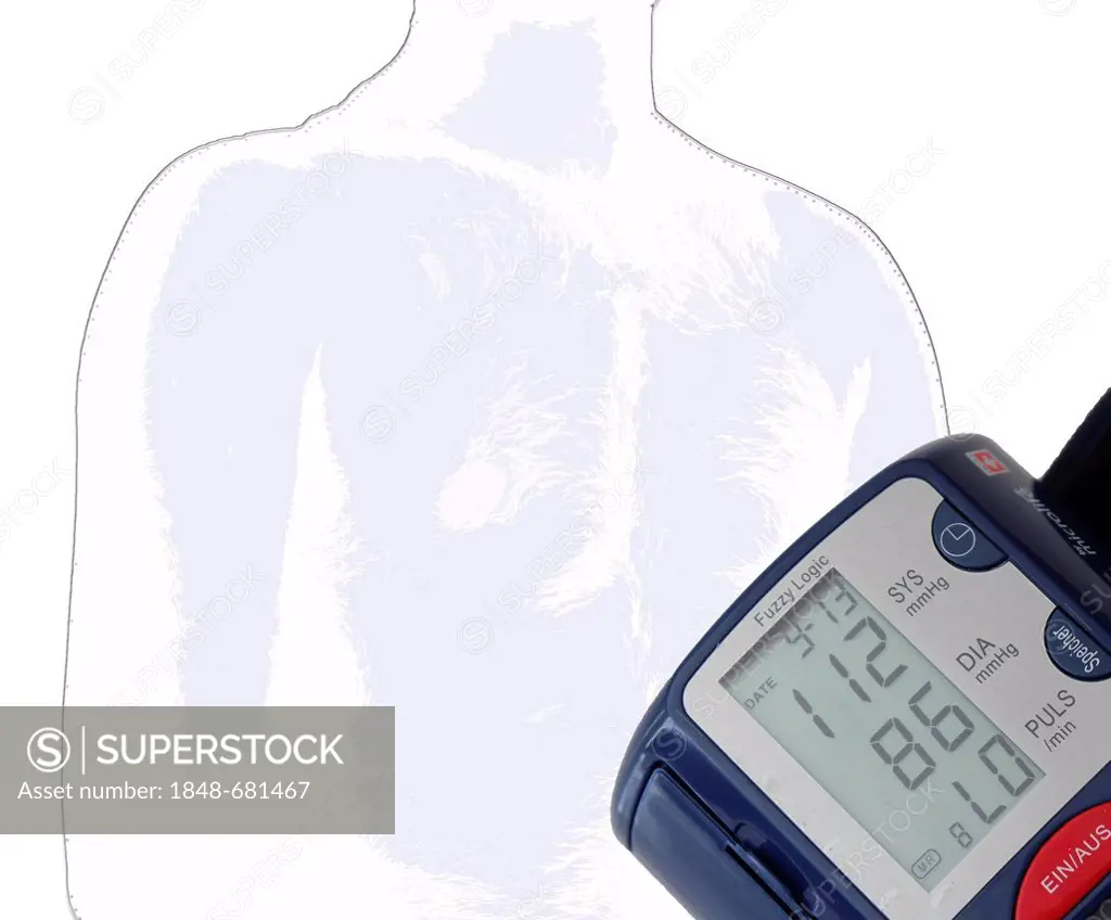 Illustration, blood pressure monitor, blood pressure of a man