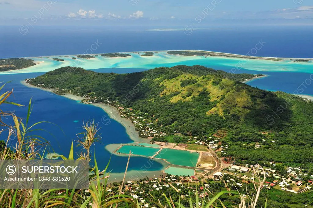 View of Vaitape, Bora Bora, Leeward Islands, Society Islands, French Polynesia, Pacific Ocean