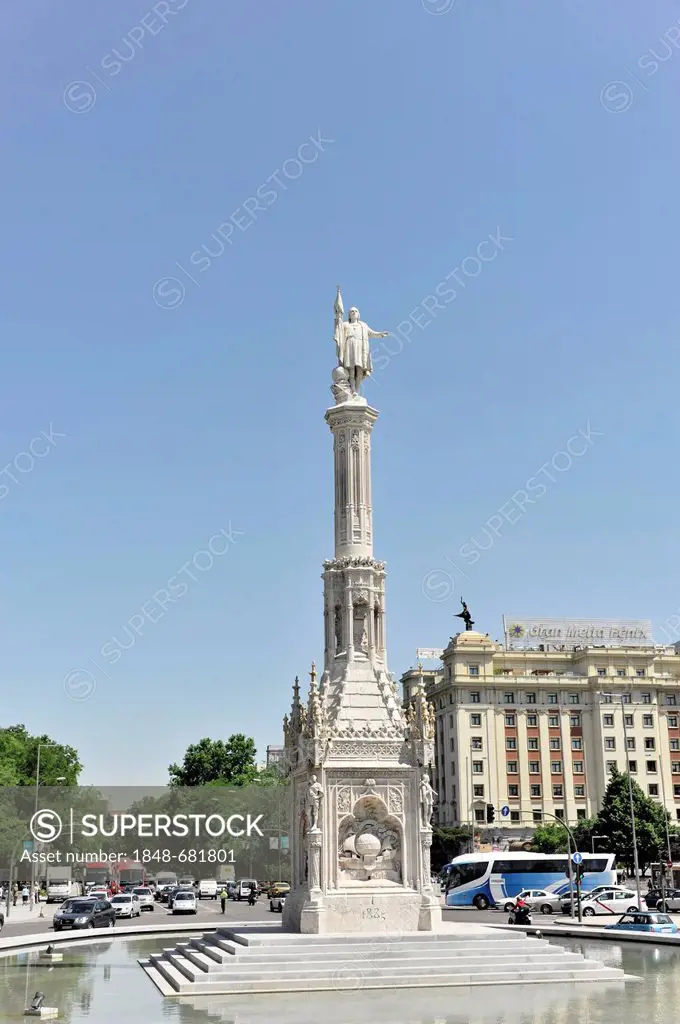 Columbus Monument in the Plaza de Colón square, Madrid, Spain, Europe