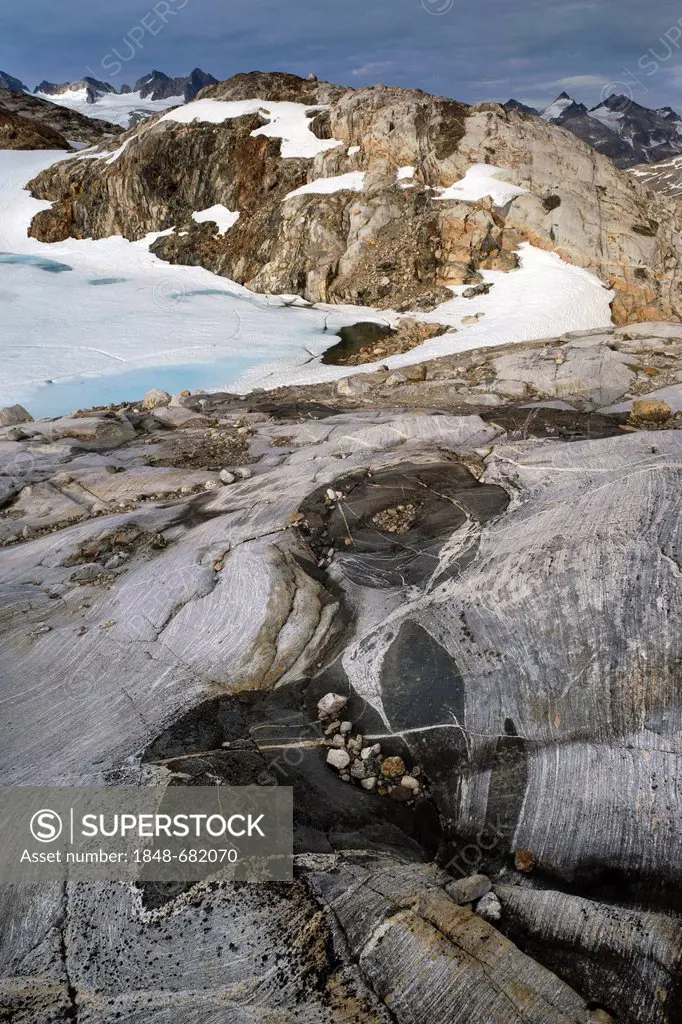 Rock formations on the Mittivakkat Glacier, Ammassalik Peninsula, East Greenland, Greenland