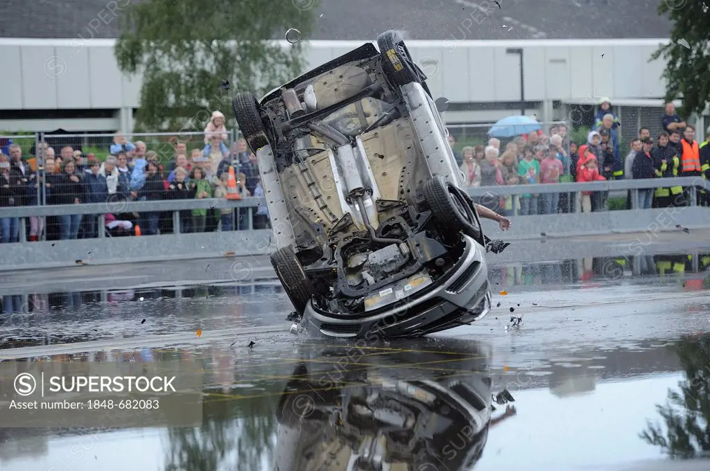 Car rollover test, 60 years of BASt, Bundesanstalt fuer Strassenwesen, Federal Highway Research Institute, during the Road Safety Day celebrations, Be...