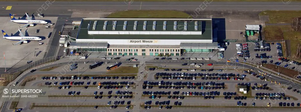 Aerial view, Weeze Airport, Niederrhein, North Rhine-Westphalia, Germany, Europe